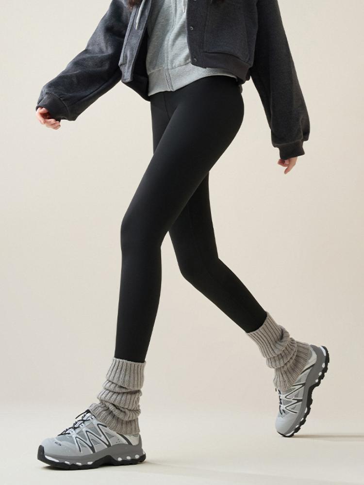 Autumn Winter Rabbit Fleece Sharkskin Leggings Women Casual Basic Thicken Warm Leggings Brown Fleece Lined Tights