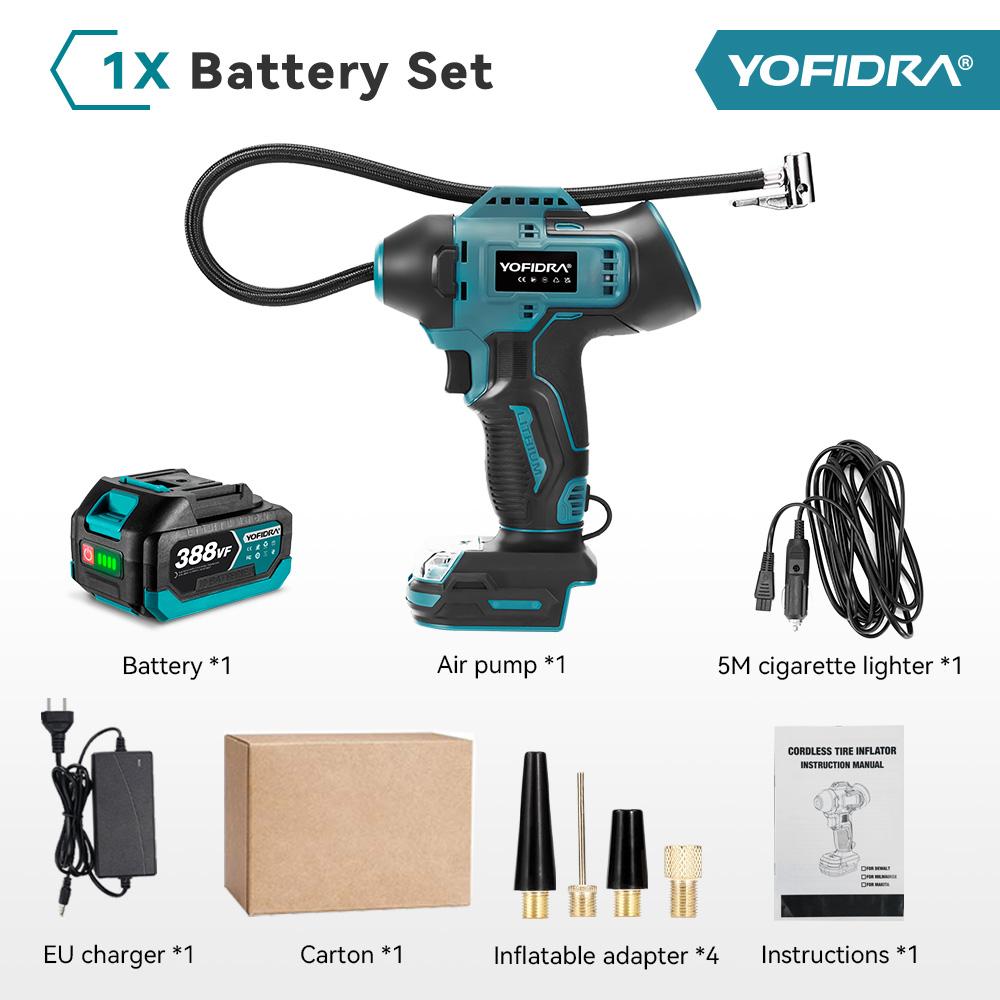 Yofidra 1100kpa Electric Air Pump Cordless Inflatable Pump With Digital Display Portable Car  Pneumatic Tool For Makita 18V Battery