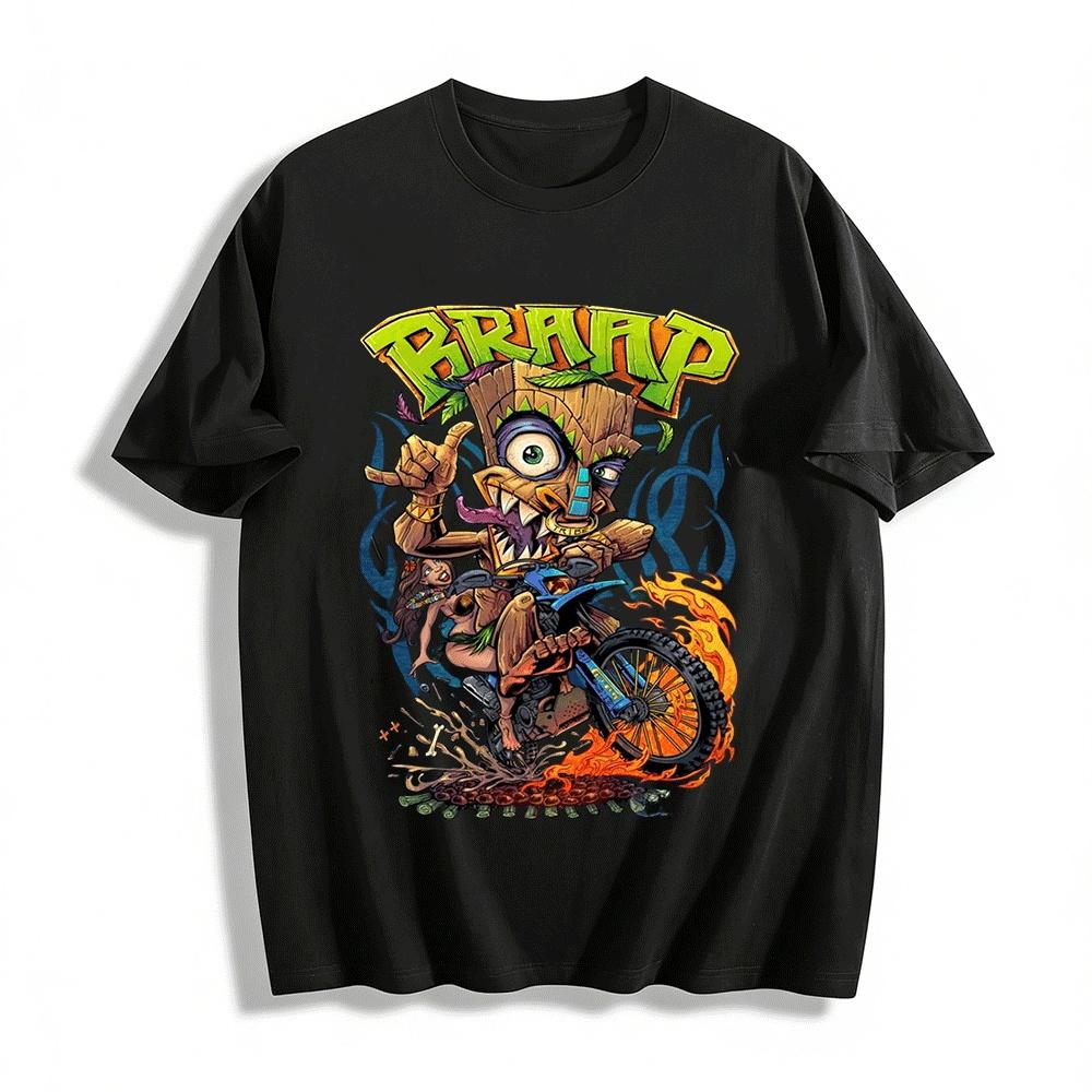 

Мужская футболка с графическим принтом Braap Tiki Totem для мотокросса, ретро, байкерская, уличная одежда, 100% хлопок XXS