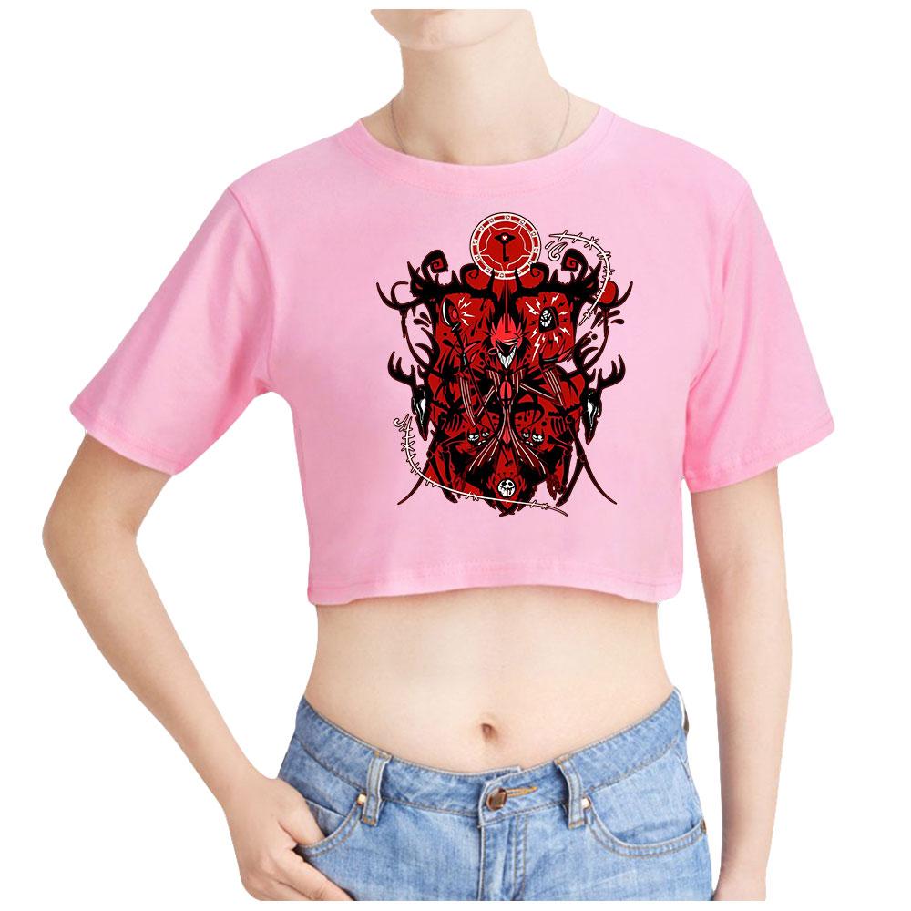 New Fashion Women's Casual Hazbin Hotel Graphic Print Short Sleeve Crop Top Funny Tee Shirts Hipster O-neck Cool Tops