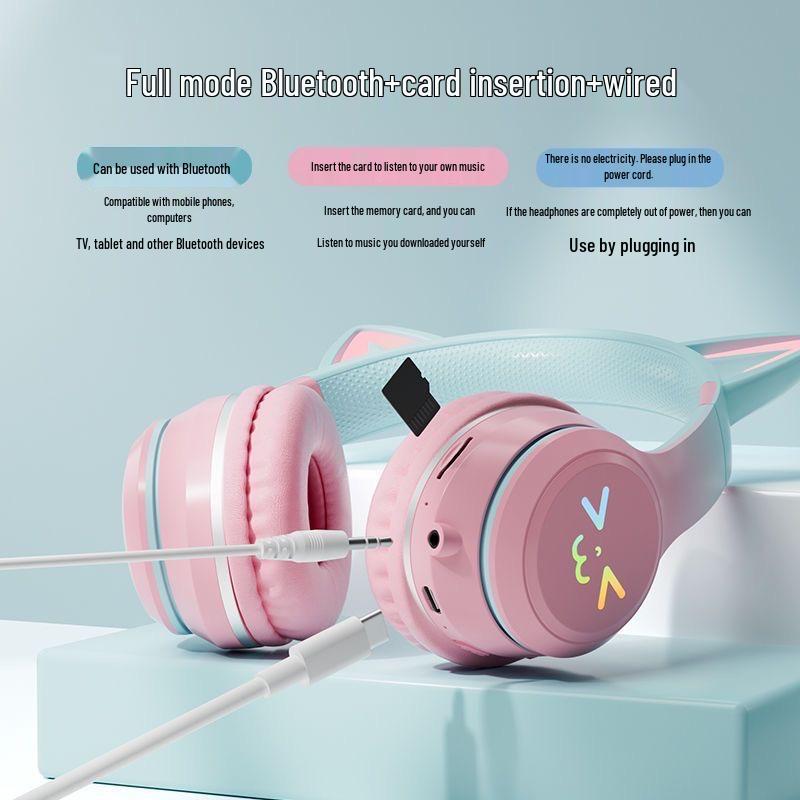 

Wireless Glowing Cat Ear Bluetooth Headphones: Over-Ear Stereo for Music, Gaming, and Study Gradient Smile Pink 618