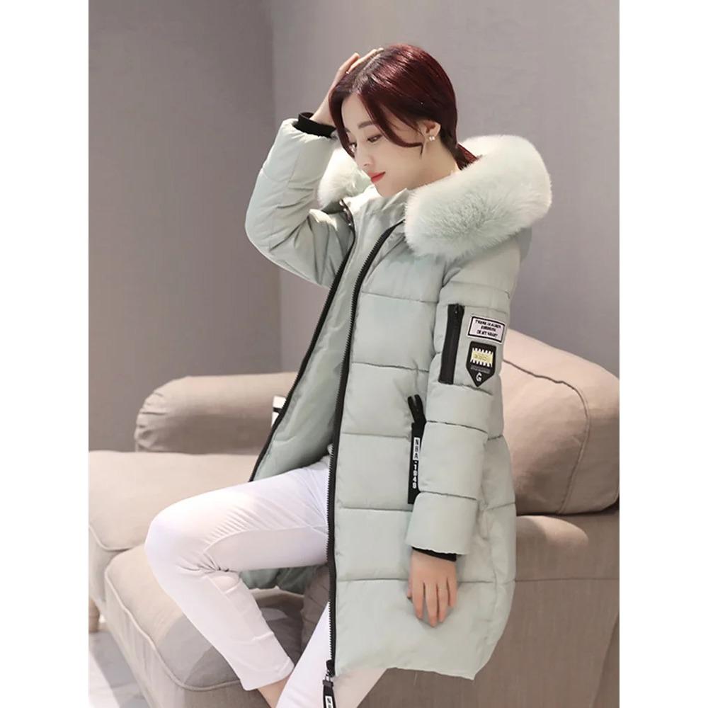 Winter Warm Fur Collar Hooded Women Parka Fashion Comfortable Zipper Pockets Design Long Jacket Elegant Slim Thick Female Coats