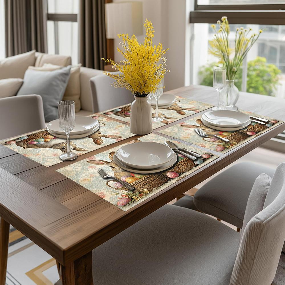 4 Stück Osterhase und Ei Aufdruck Platzsets, Geeignet für Heimdekoration, Feiertagsessen, Küche und Partydekoration