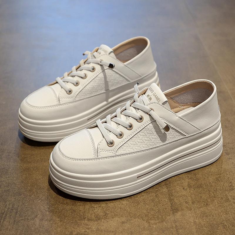 

Faux leather one pedal two wear little white shoes women s shoes 2025 summer new thick-soled inner height increase versatile casual shoes 40 бежевый