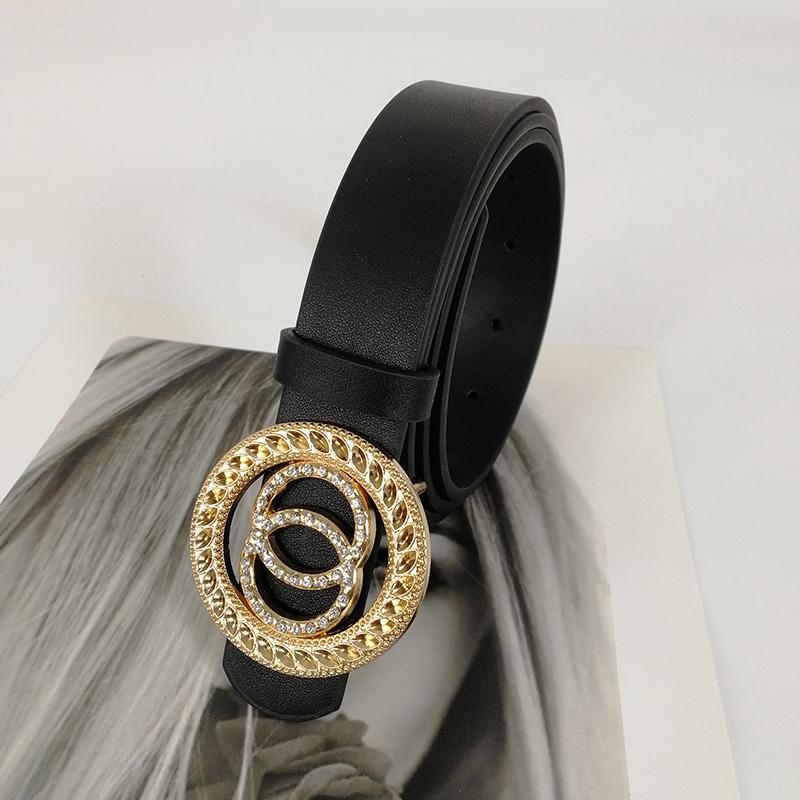 Fashion Women's Belt luxury Double Round Buckle Belt Simple And Versatile Pu Belt for women With Jeans suit for daily business