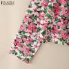ZANZEA Damen Freizeit Schnürung V-Ausschnitt Langarm Blumenmuster Strickjacke Bluse