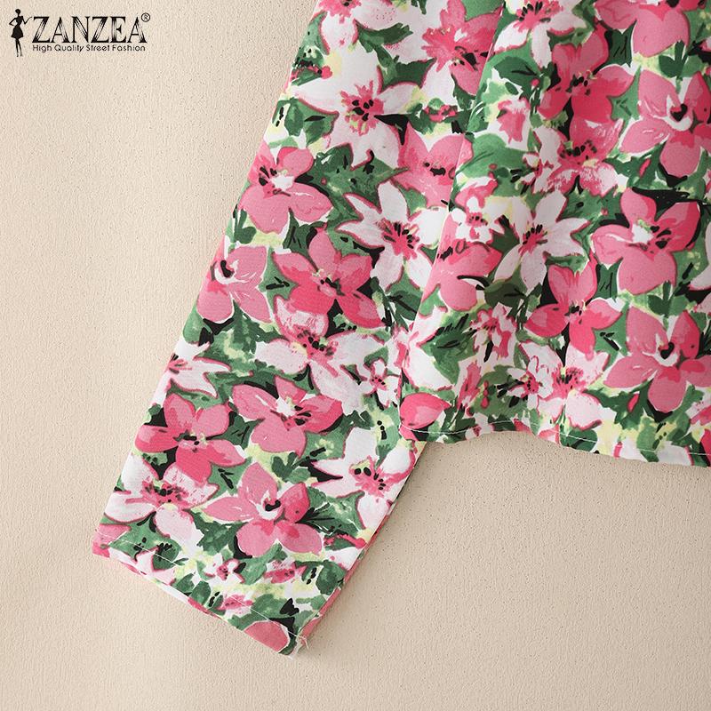 ZANZEA Damen Freizeit Schnürung V-Ausschnitt Langarm Blumenmuster Strickjacke Bluse