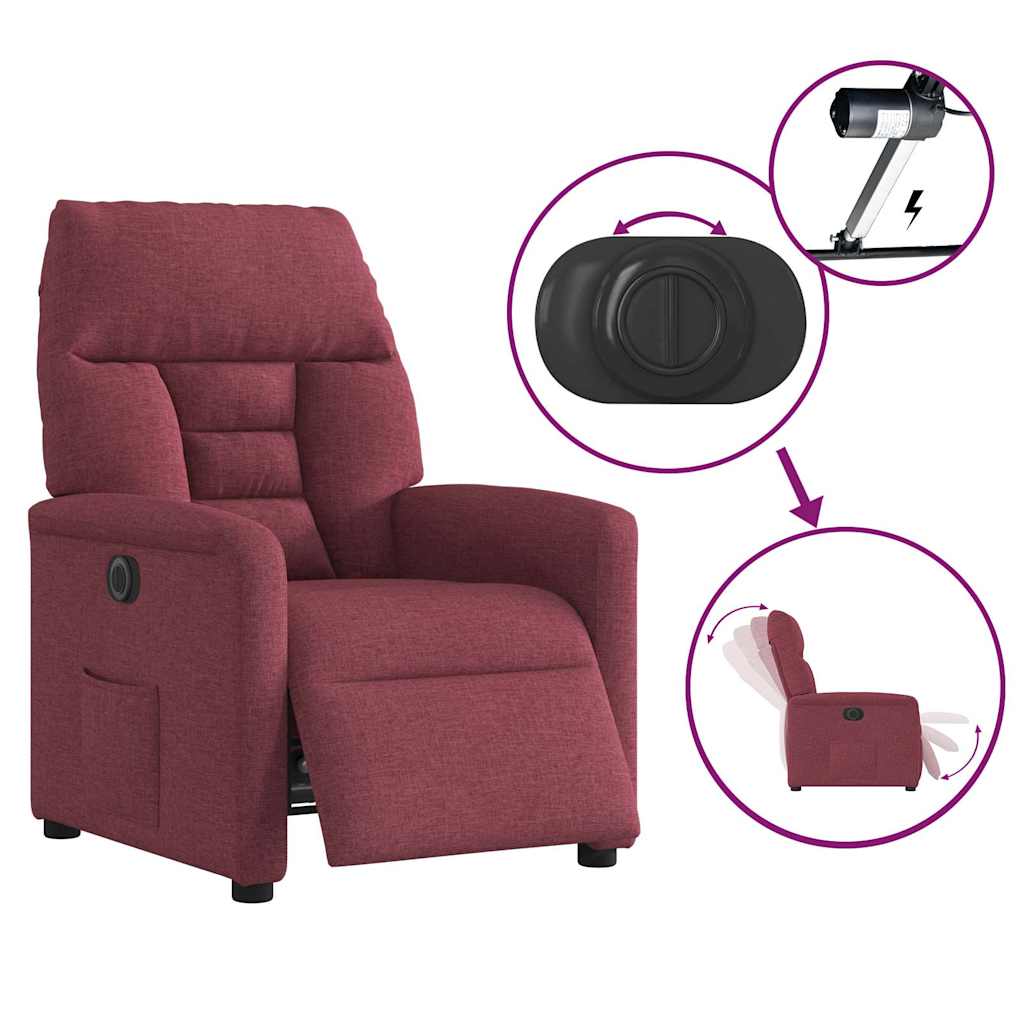 Electric Recliner Chair Burgundy Fabric