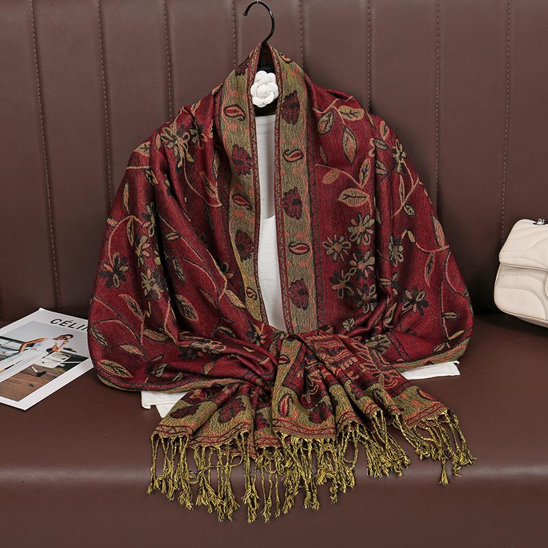 Paisley Pashmina Shawl Scarf Women Jacquard Cashew Printed Scarves Borders Female Tassel Travel Blanket Wraps Ethnic Shawls