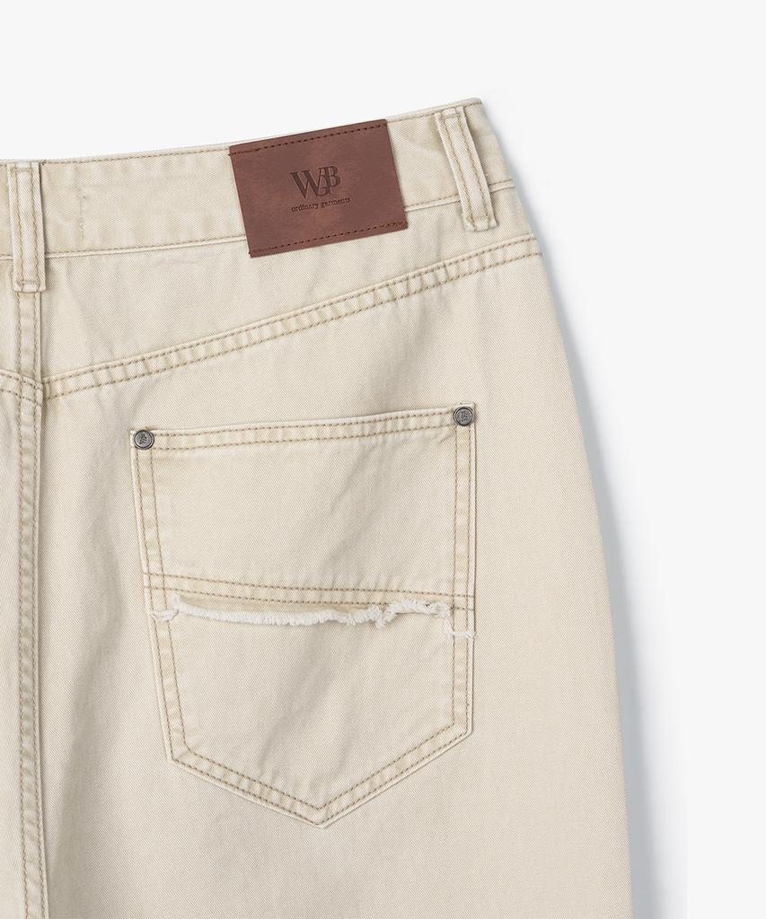 WEST GRAND BOULEVARD Cut-Off Vintage Loose Straight Fatigue Pants Washed Beige