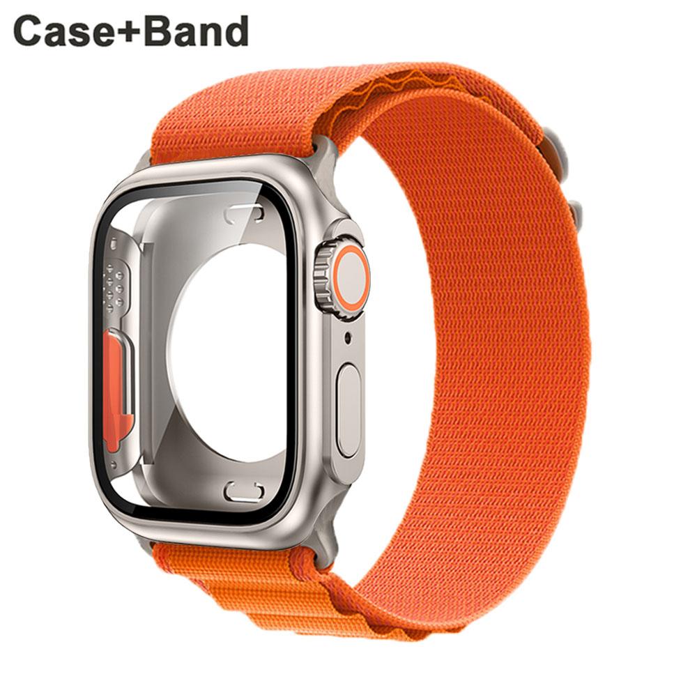 Cinturino in nylon + custodia per Apple Watch Custodia 44mm 45mm 41mm 40mm Copertura in vetro temperato Cambia in Ultra per iWatch Serie 8 7 SE 6 5 3