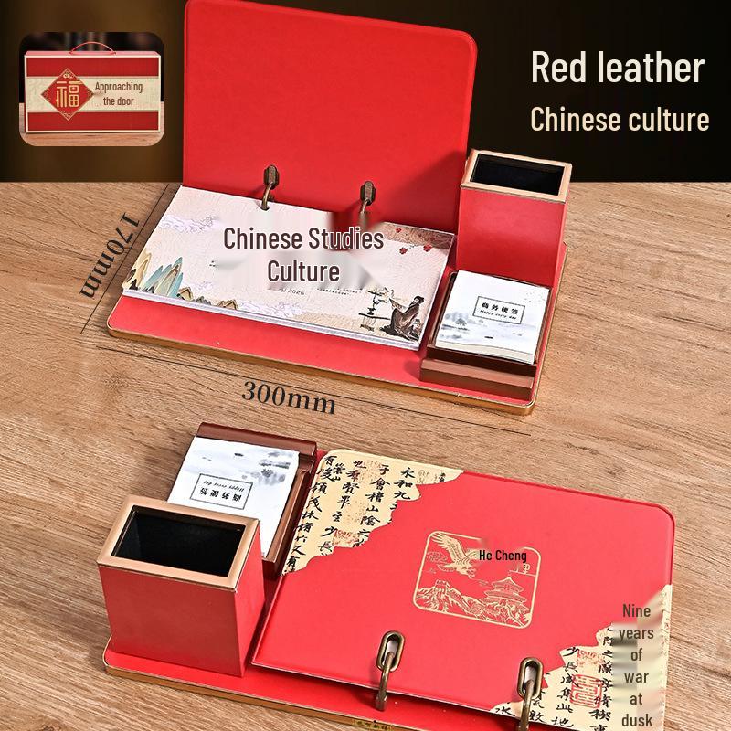 2026 Custom Leather Business Desk Calendar Set with Logo - Creative Office Desktop Ornament Gift Box