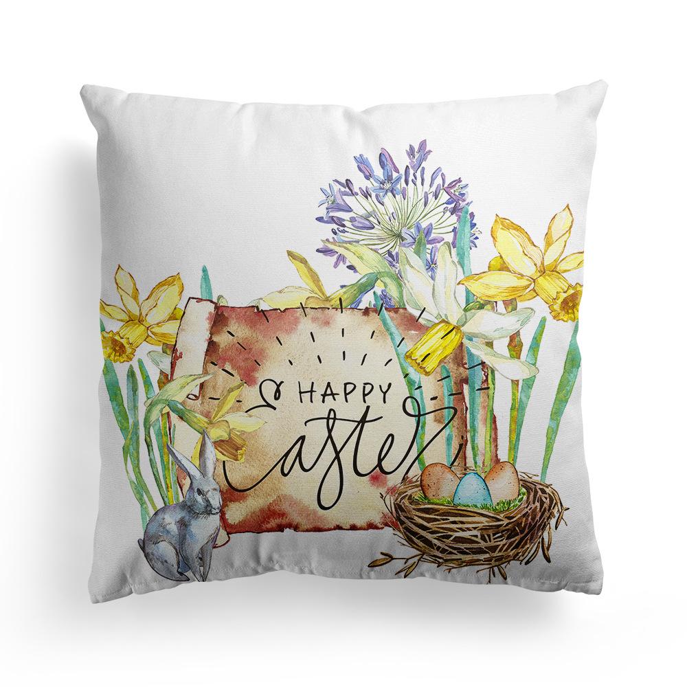 Easter Pillowcase Nordic Festival Rabbit Flowers Garland Home Peach Leather Velvet Pillow Cushion Cover