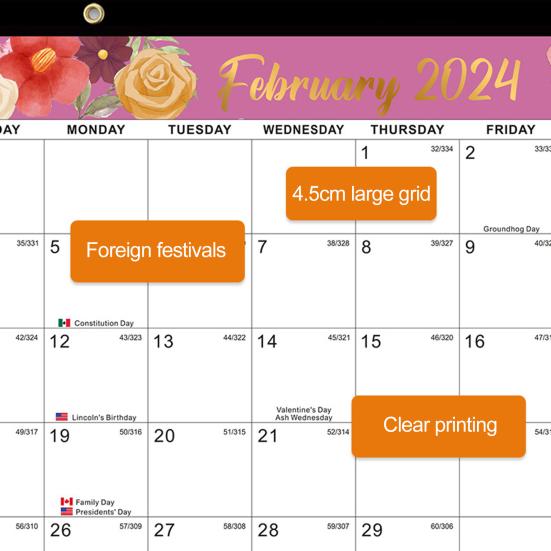 Wall Calendar with Lanyard Wear Resistant Thick Paper To-do List 2024 Hanging Monthly Calendar New Year Gift
