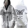 Women's Butterfly Printed Zipper Coat Hooded Sweatshirt (Butterfly)