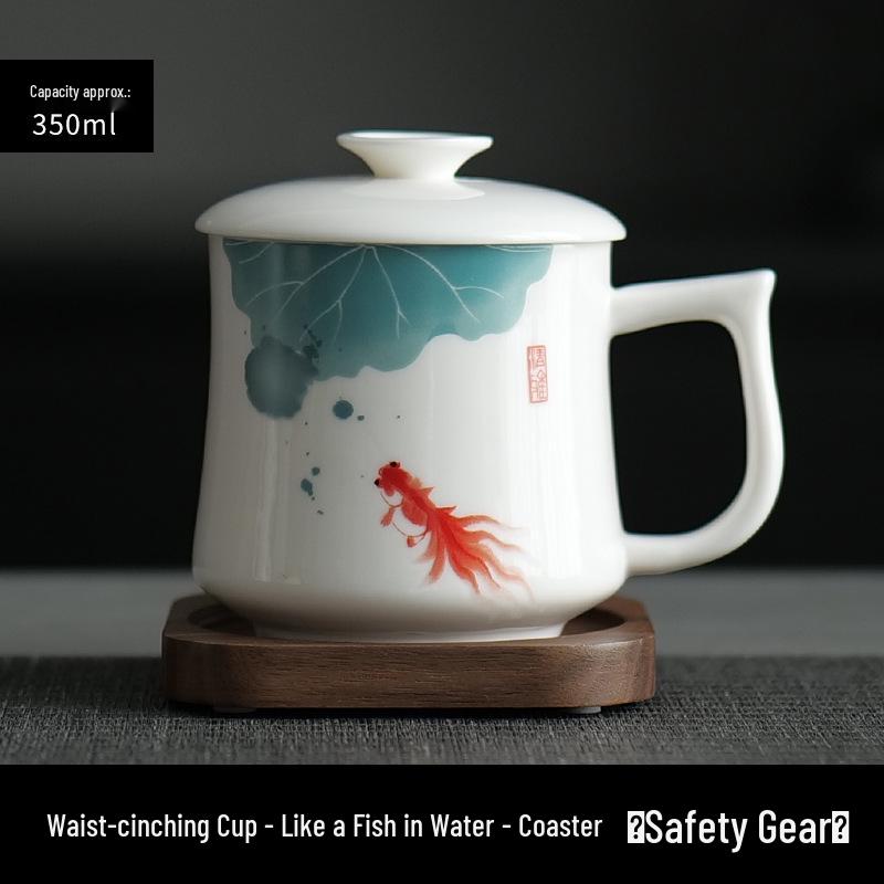 Jade Conference Sheep Fat Porcelain Tea Cup with Lid – White Ceramic Mug for Home and Office, Ideal Gift