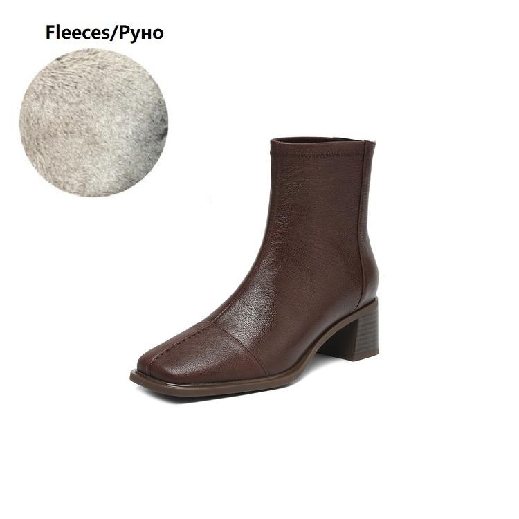 

Мода НОВЫЕ Осенние Женские Ботинки Квадратный Носок Массивный Каблук Обувь Натуральная Кожаная Обувь для Женщин Лаконичные Современные Ботинки Повседневная Обувь Ботинки на Молнии 42