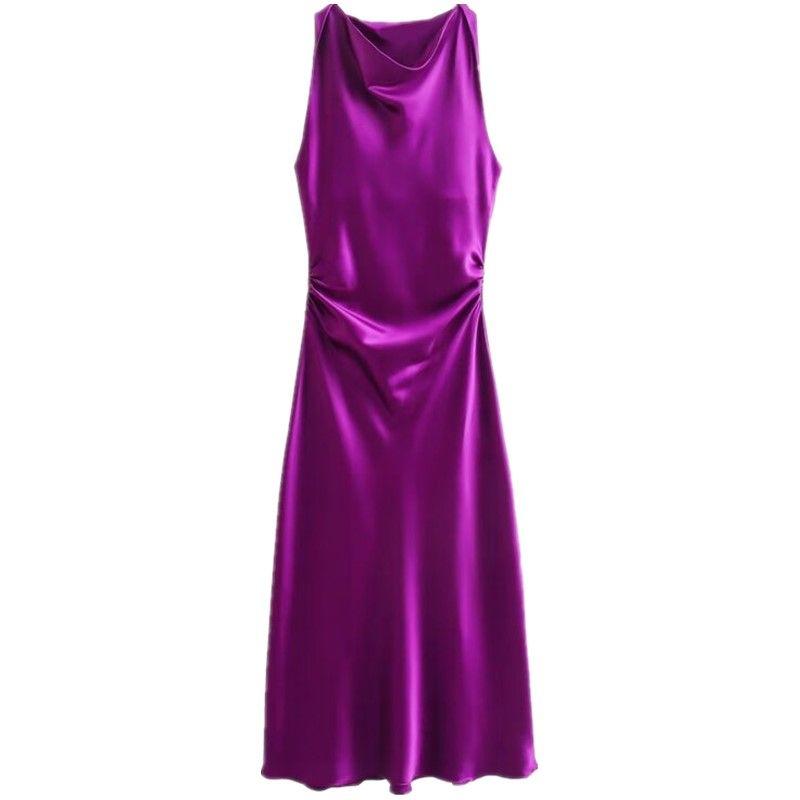 Fashion Style Winter New Women's Clothing Elegant Slim Looking Silk Satin Texture Midi Skirt Dress 2124855 603