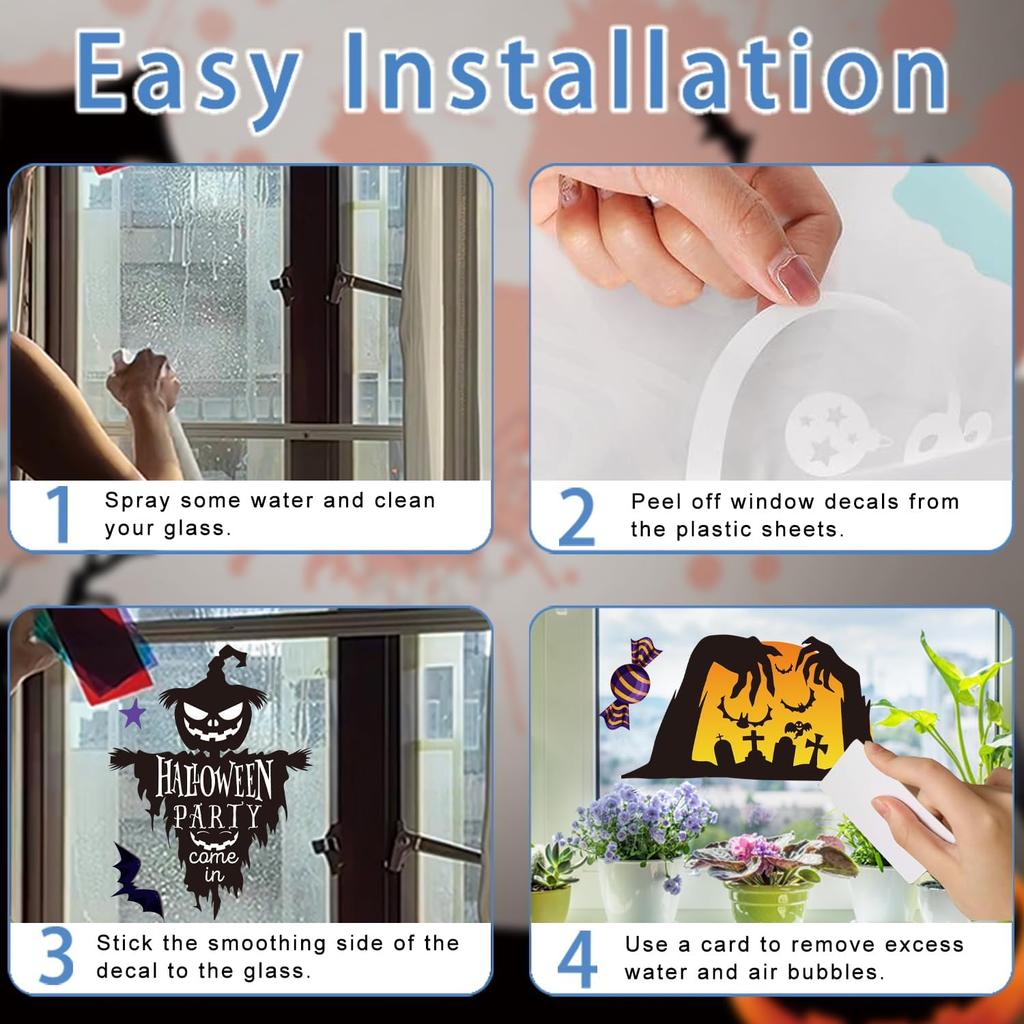 9 Sheets Halloween Window Clings Decals for Party Decoration, Reusable Double Side Halloween Window Stickers, Indoor & Outdoor Home Decor,Ghosts,