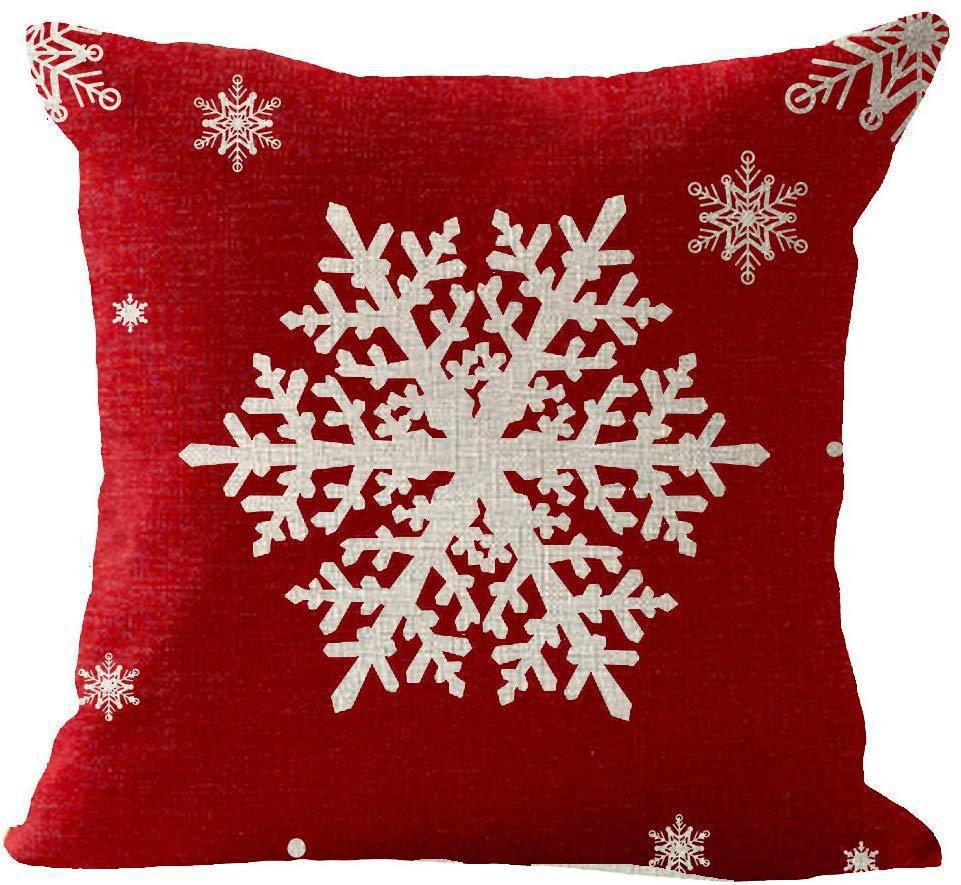 Red Plaid Sofa Linen Christmas Pillow Cover Reindeer Snowflake Home Cushion Cover