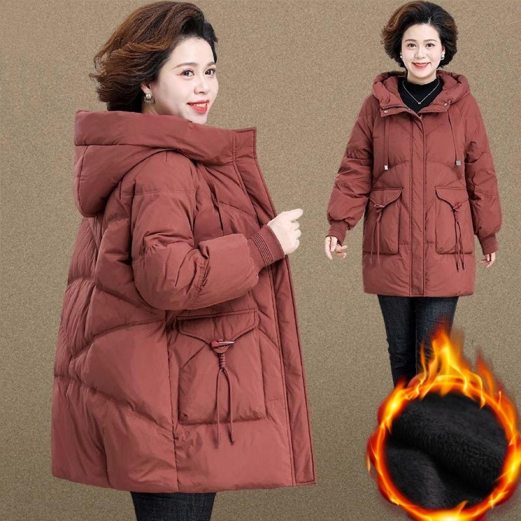 Daunenjacke Winterkleidung Mittellange Dick Gefütterte Jacke Steppjacke Damen Winterjacke