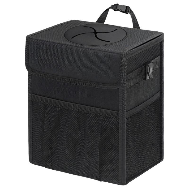 Premium Hanging Car Garbage Bin With Water Resistant Fabric And Side Pockets For Easy Cleanup
