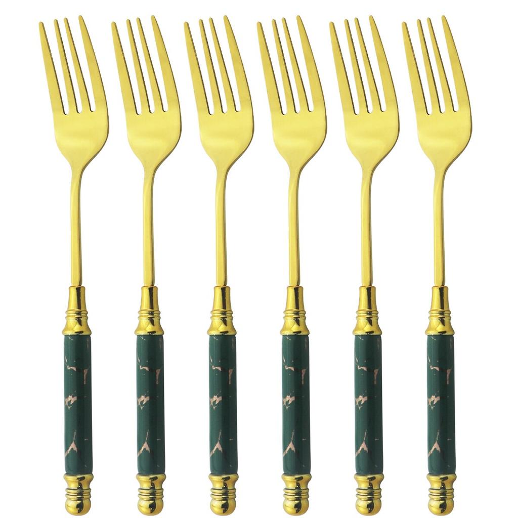 6 ks Příborová sada Mramorovaná keramická sada příborů Večeře Dezert Ovoce Dort Vidlička Stolní nádobí Nerezová sada nádobí