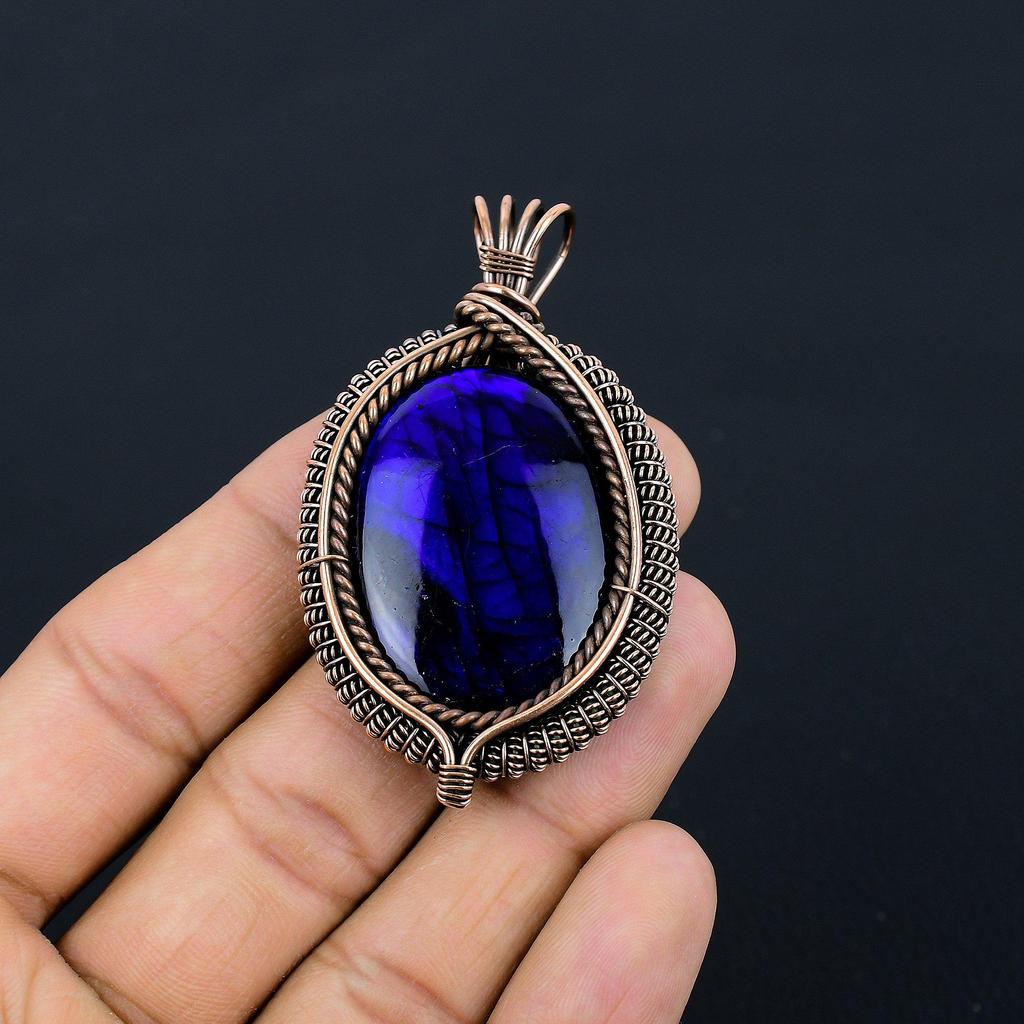 Blue Flash Labradorite Handmade Pendant, Natural Gemstone Jewelry, 999 Copper Wire Wrapped Pendant Jewelry, For Gift