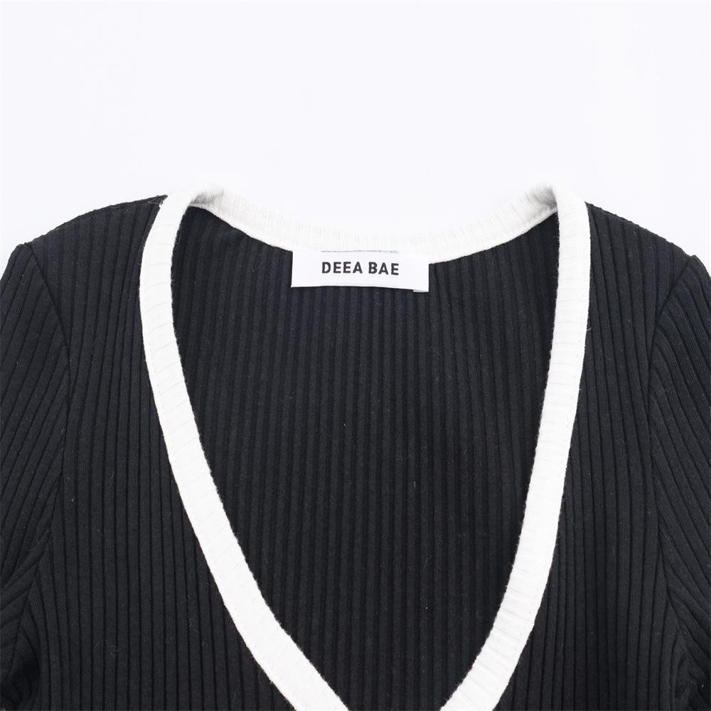 Autumn V-neck Color Block Flare Sleeve Knit Cardigan