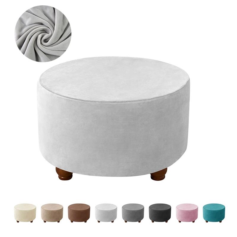 

Round Velvet Ottoman Covers Elastic All-inclusive Stool Covers Stretch Super Soft Footrest Slipcover for Living Room Bedroom M
