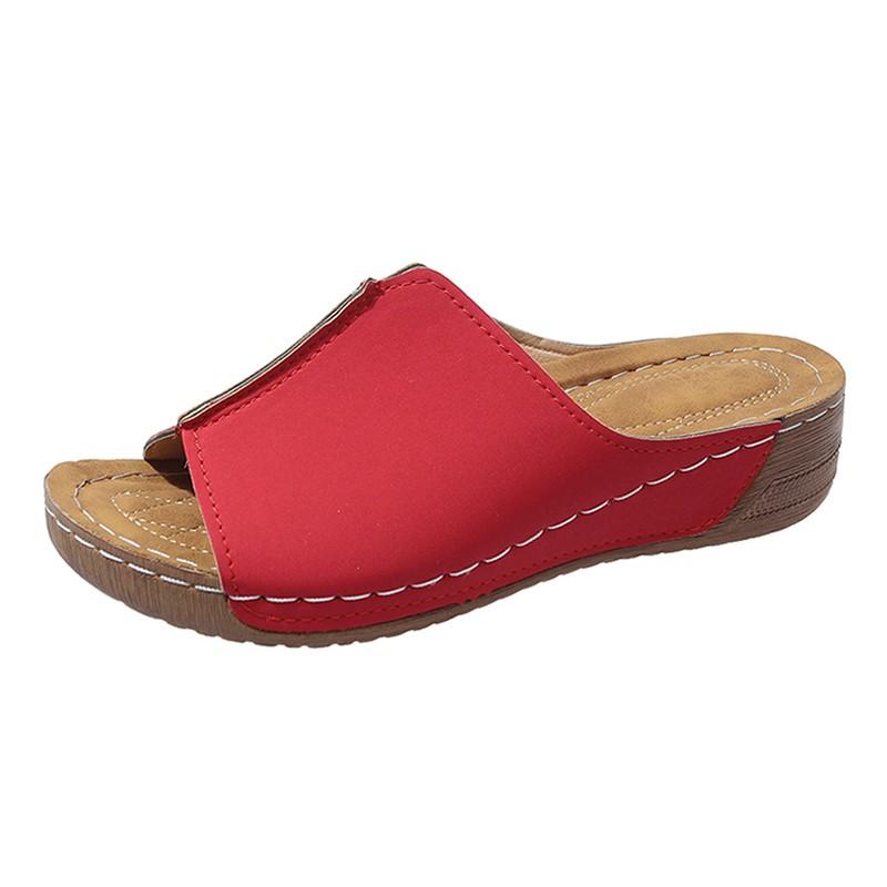 

Летняя женская обувь Сандалии Нескользящая женская обувь Сандалии без застежек Женские туфли на танкетке Женские ретро-тапочки Женская обувь 36 красный