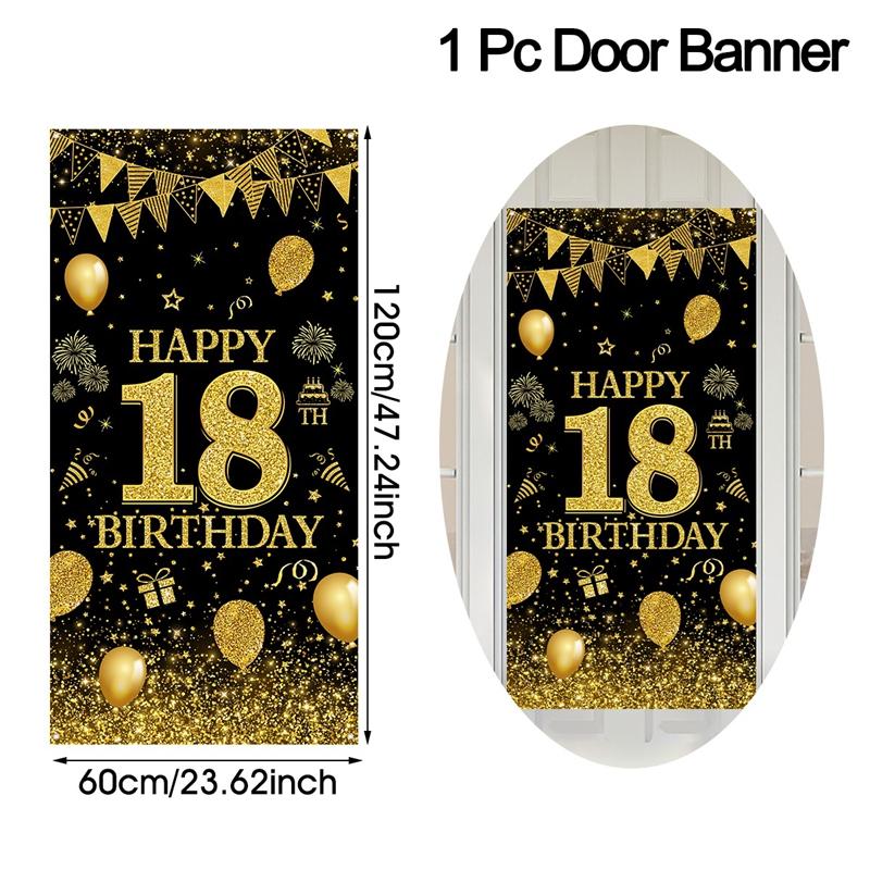 Black Gold Flag Door Hanging Banner 18th 30th 40th 50th Birthday Party Decorations Adult 30 40 50 60Year Birthday Party Supplies