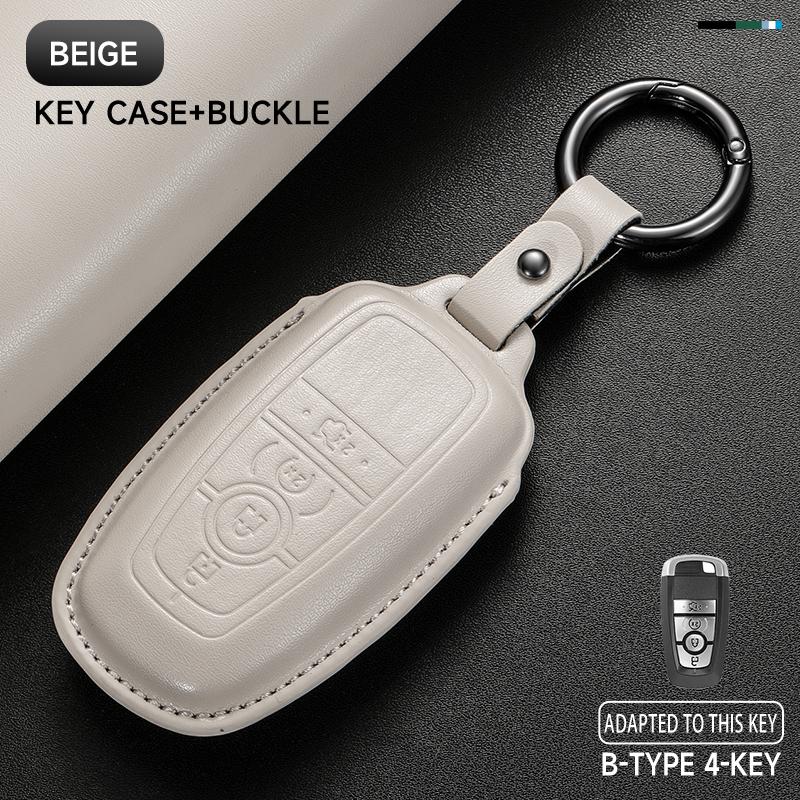 Leather Car Key Cover Case Protection Shell Keychain For Ford Fiesta Focus Fusion Mustang F-150 Mondeo Ecosport Kuga Edge Escape