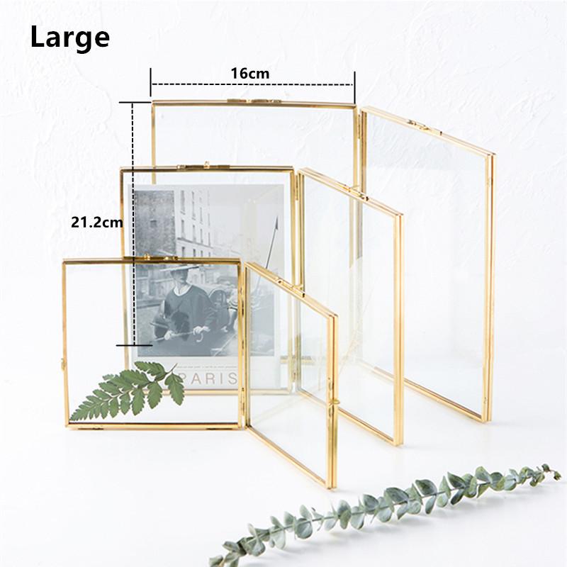 

Cutelife Nordic Golden Double Glass Iron Photo Frame Square Table Home Decoration Wall Picture DIY Art Flower