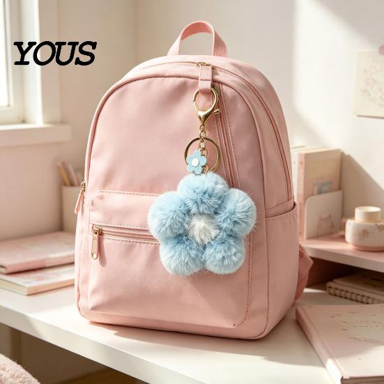 Aesthetic Purse Accessory Plush Flower Keychain for Backpack, Fuzzy Floral Keyring Key Chain Bag Charm, Women Girls Handbags Decorative