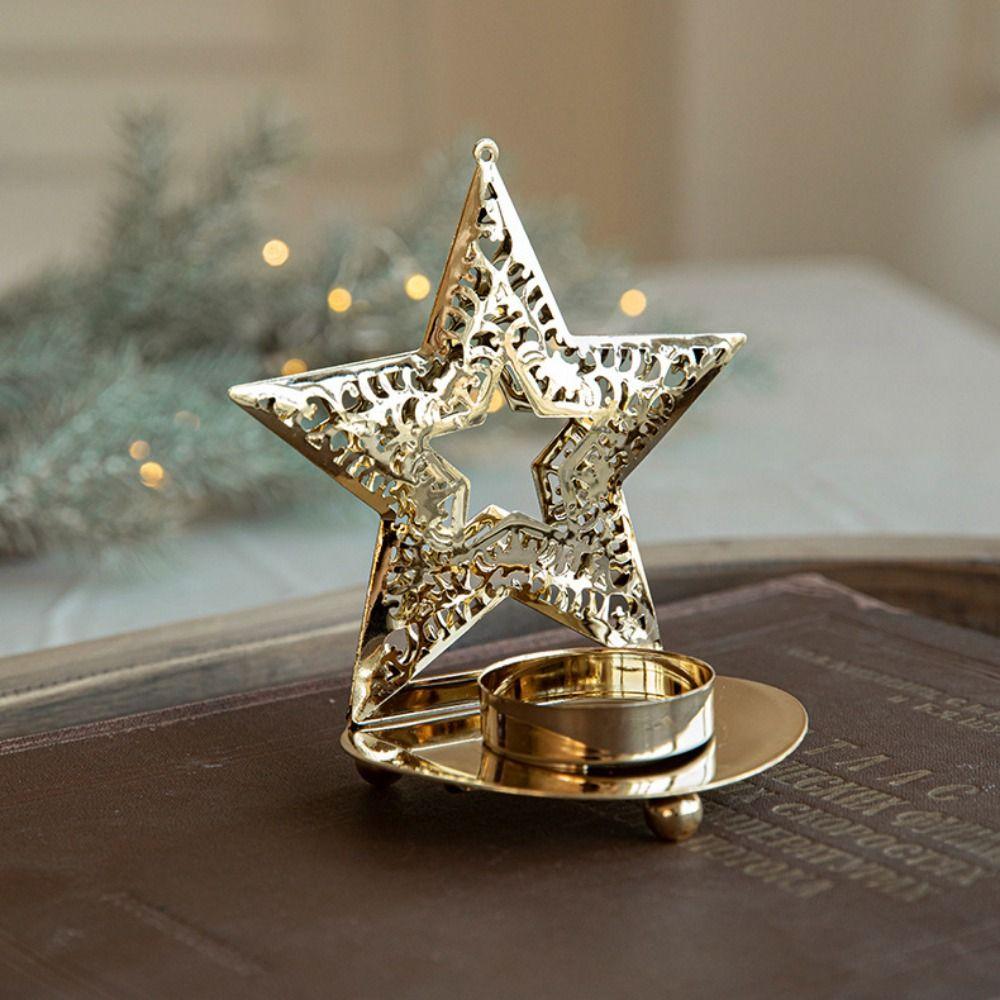Exquisite Gold Hollow Candlesticks Iron Art Metal Table Ornament Christmas Candle Holder Bedroom