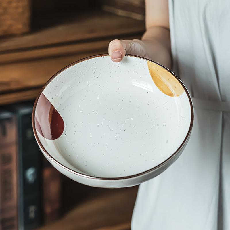 Retro Style Creative Painting Deep Plate Household Ceramic Plate Tableware Round Plate Japanese Dish Steak Plate Large Plate Bowl