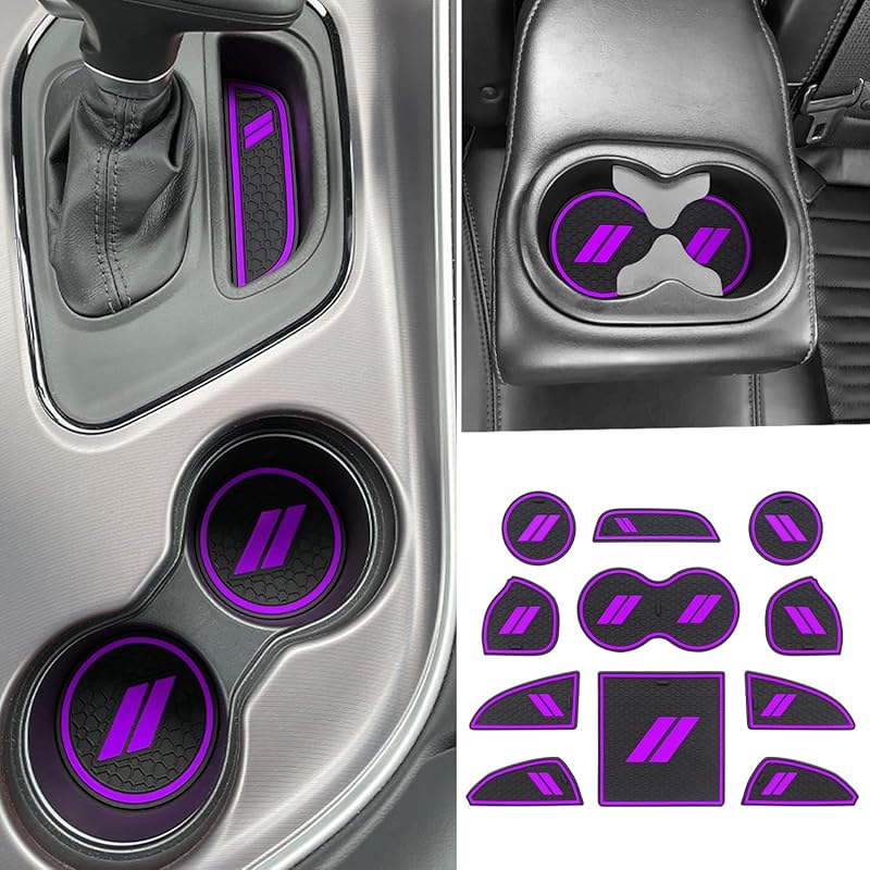 For Dodge Challenger Accessories 2015-2024  Fits Cup Holder Ert Anti-Dust Mats Door Pocket Center Console Liners(Black Trim) - 11 PCS Set