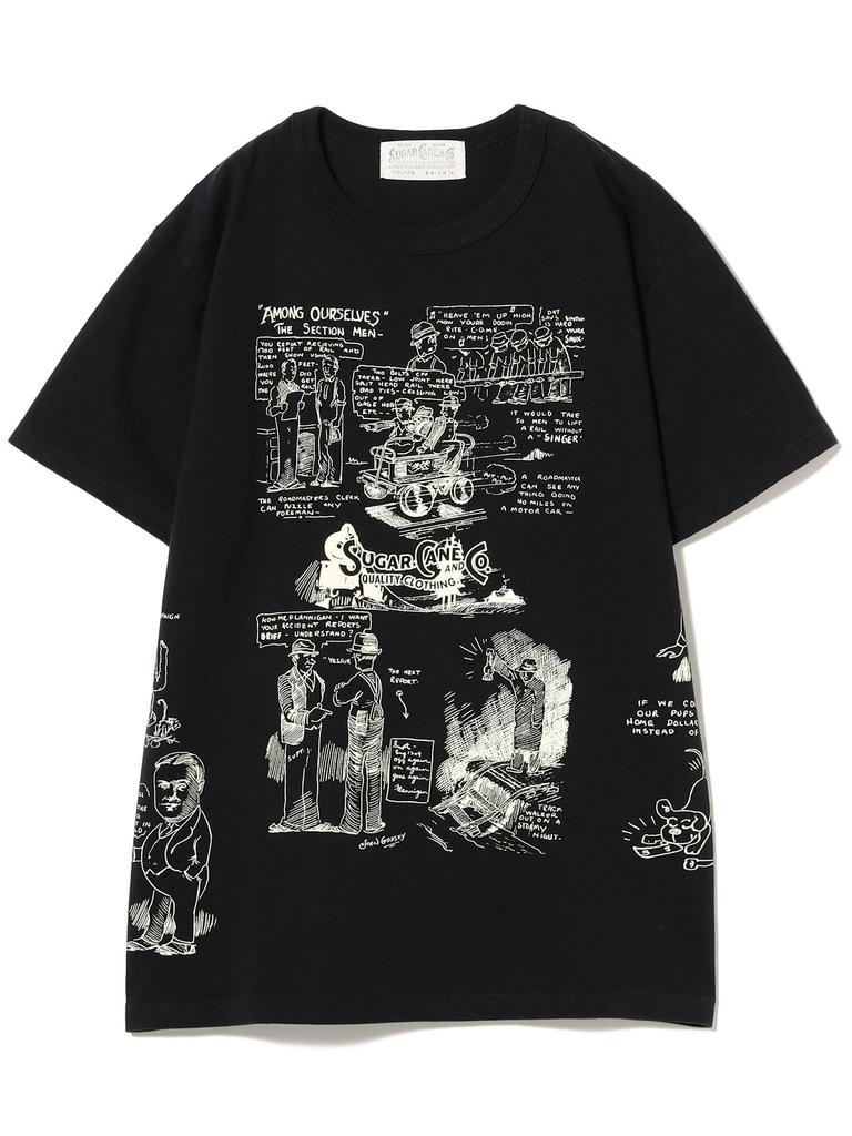 BEAMS BOY S/S TEE SUGAR CANE 1920s CARTOON T-SHIRT "AMONG OURSELVES" Women's BLACK S