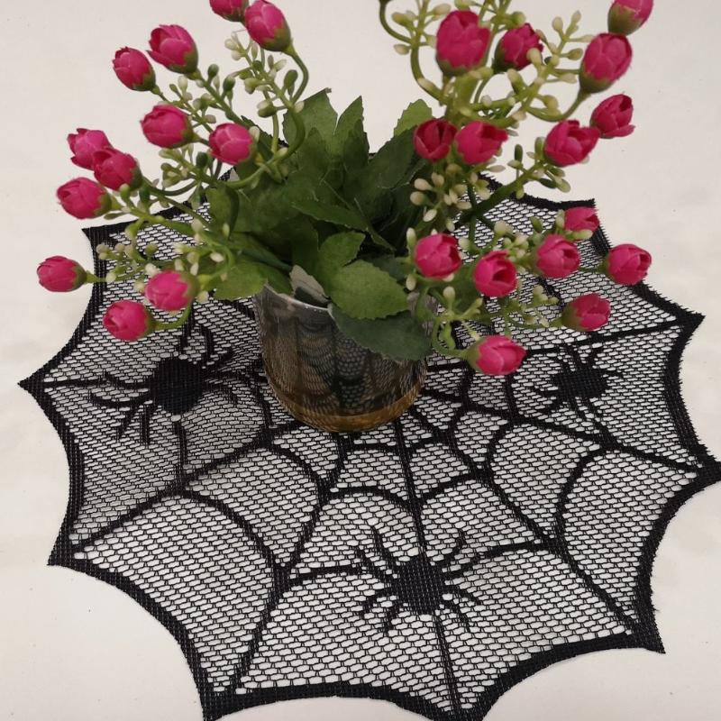 2/4Pcs Spider Web Black Lace Tablecloth Halloween Table Cloth Decorative Placemat Cosplay Spider Silk Party Table Ornament