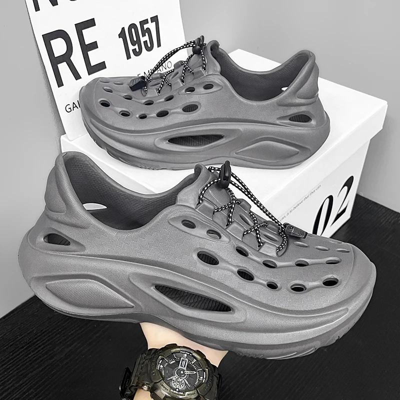 Men's Sandals 2025 Summer New Personalized Fashion Sports Leisure Perforated Shoes High Quality EVA Anti Slip Beach Shoes Male