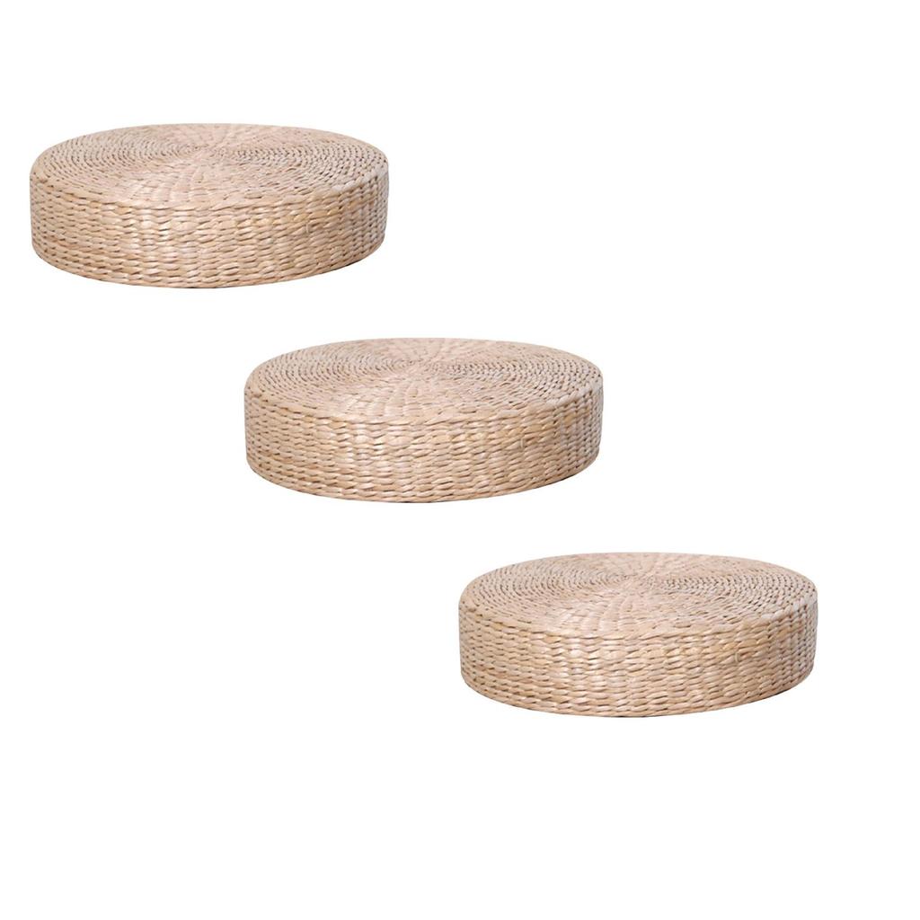 Japanese Style Tatami Cushion Handcrafted Knitted Straw Flat Seat Cushion Sofa Throw Pillow Floor Cushion Meditation Round Mat