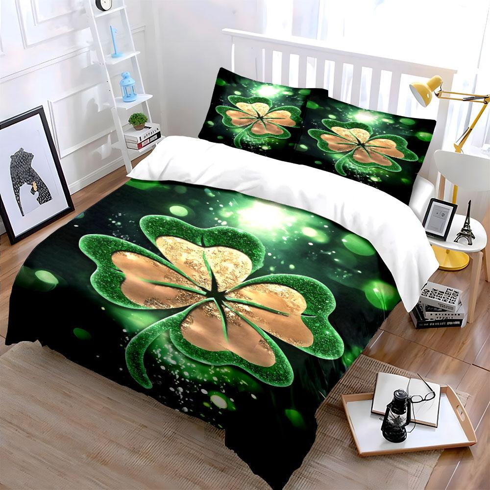 Green and gold clover. Bedding sets Duvet cover sets Duvet covers Pillowcases(1 * Duvet Cover 2 * Pillowcases without duvet insert)