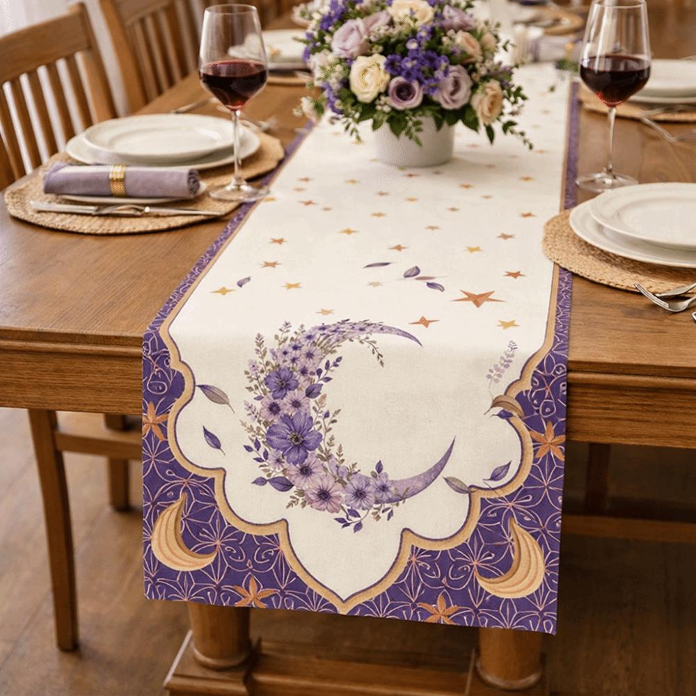 Vintage Moon Star Table Runner Washable Dinner Table Cloth Ramadan Table Runner  Kitchen