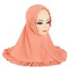 Breathable Girls Neck Shawl Crinkles Texture Solid Color Girls Muslim Hijab Soft Stretch Children Islamic Headscarf