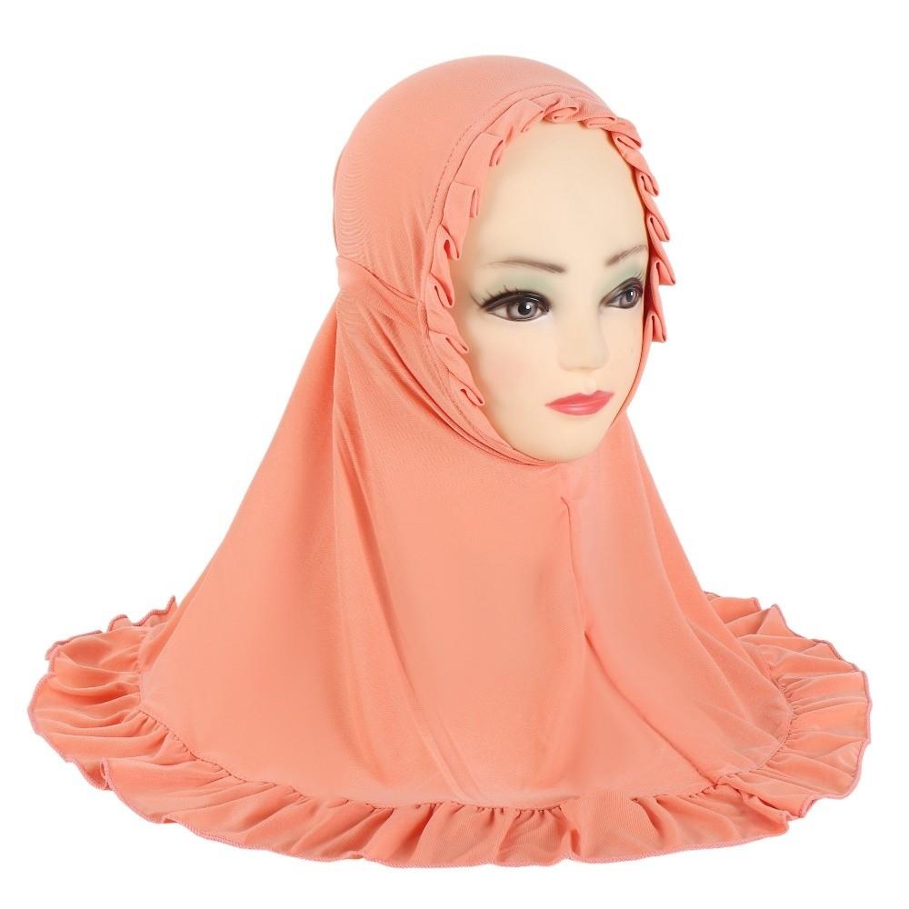 Breathable Girls Neck Shawl Solid Color Floral Islamic Head Scarf Kids Hair Cover оранжевый