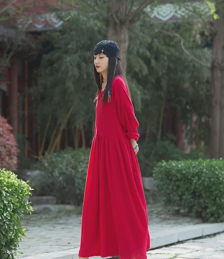 V-Neck Linen Double-Layer Swing Dress - Spring/Summer Retro Style