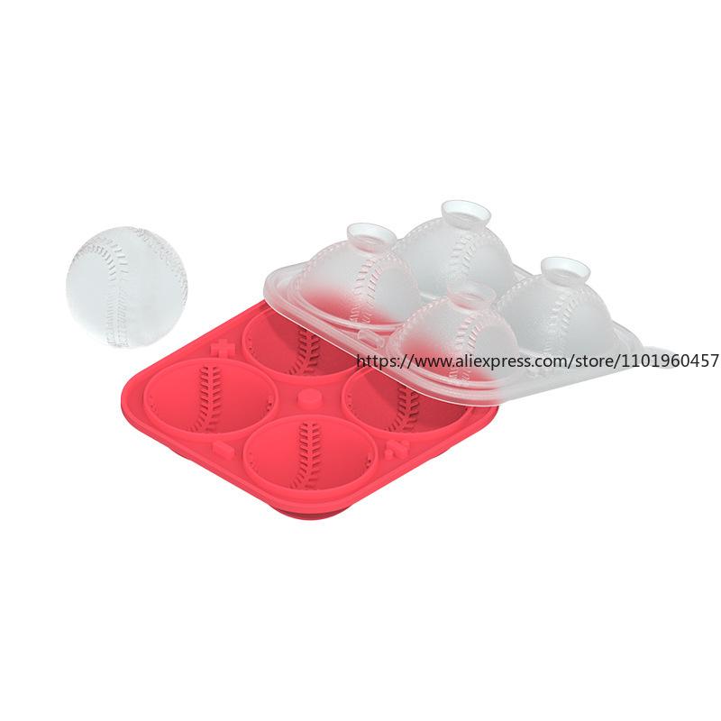 Silicone Baseball Ice Tray for Easy Release and Quick Freezing 4-Cube  Balls for Whiskey Silicone  Mold and Tray