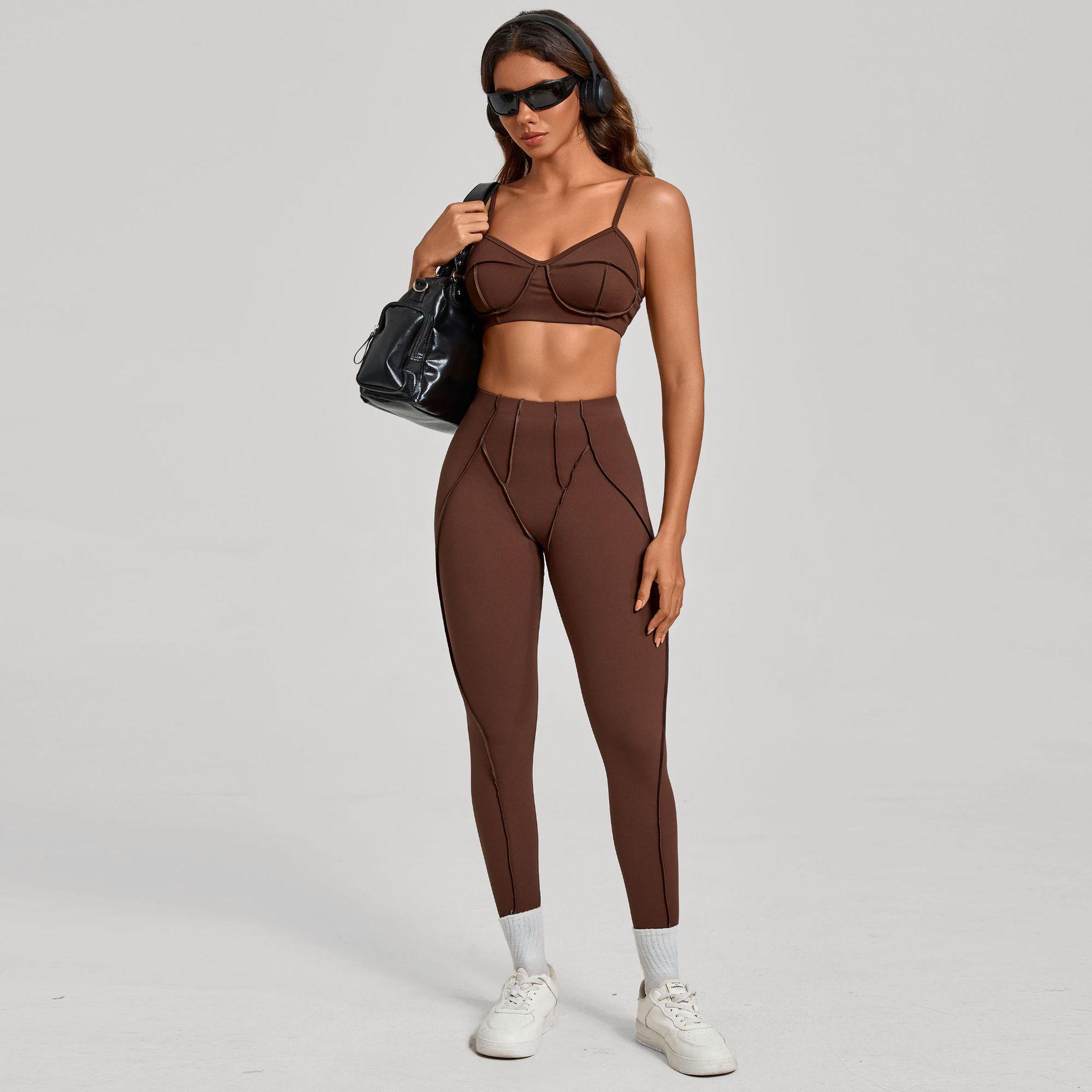 

3D Patchwork Brushed Yoga Suit: Body Shaping Sportswear Set Medium