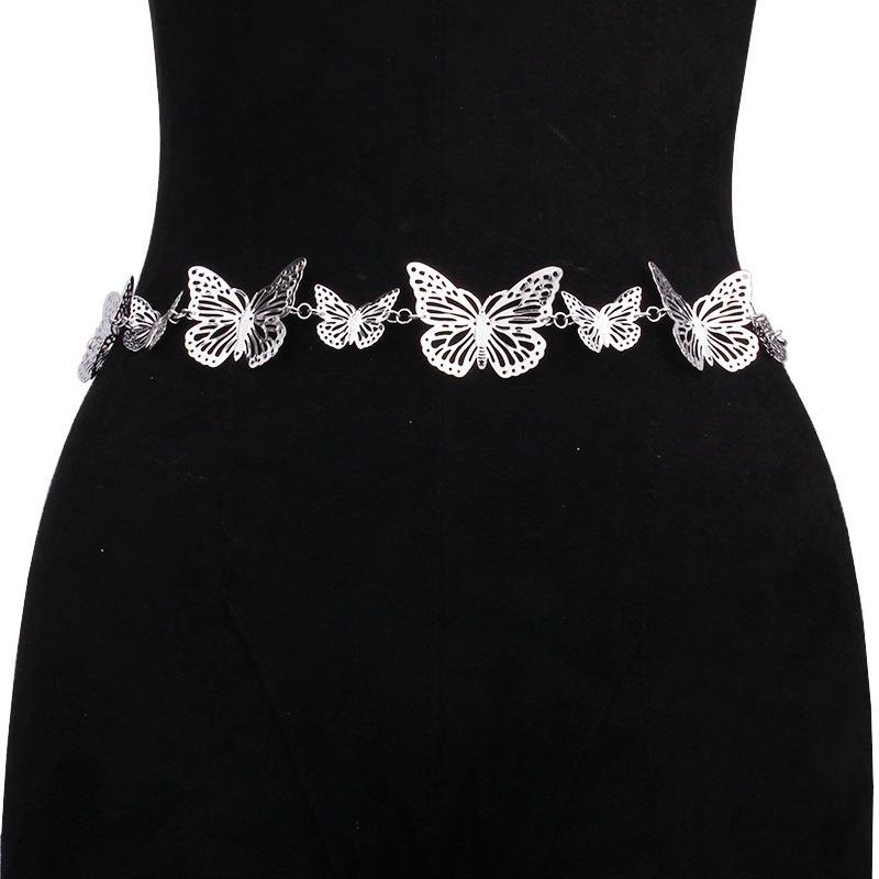 

European and American jewelry personalized splicing single-layer hollow metal butterfly waist chain women s fashion popular versatile body chain